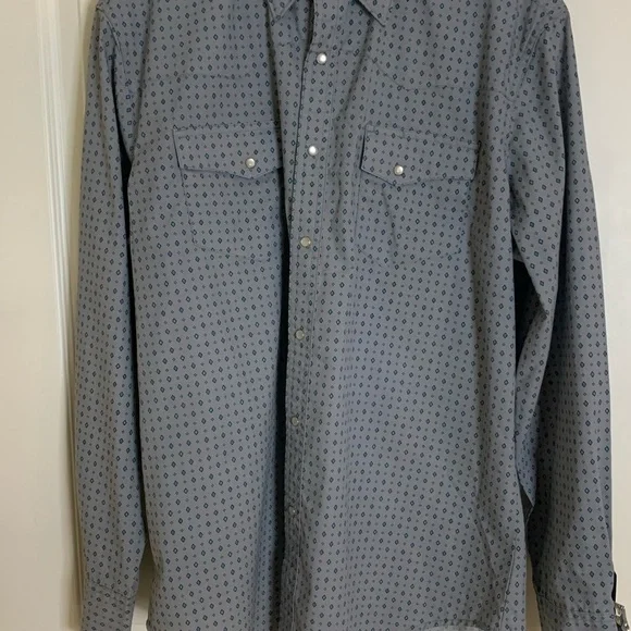 Men's Wrangler Wrancher Pearl Snap Size L Grey With Blue Diamonds - Picture 13 of 15
